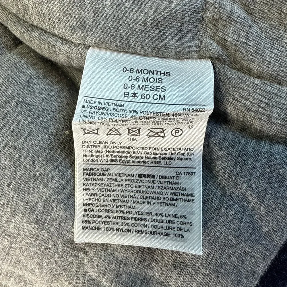 NWT Baby Gap Blue Wool Blend Hooded Toggle Peacoat Classic Jacket 0-6 months